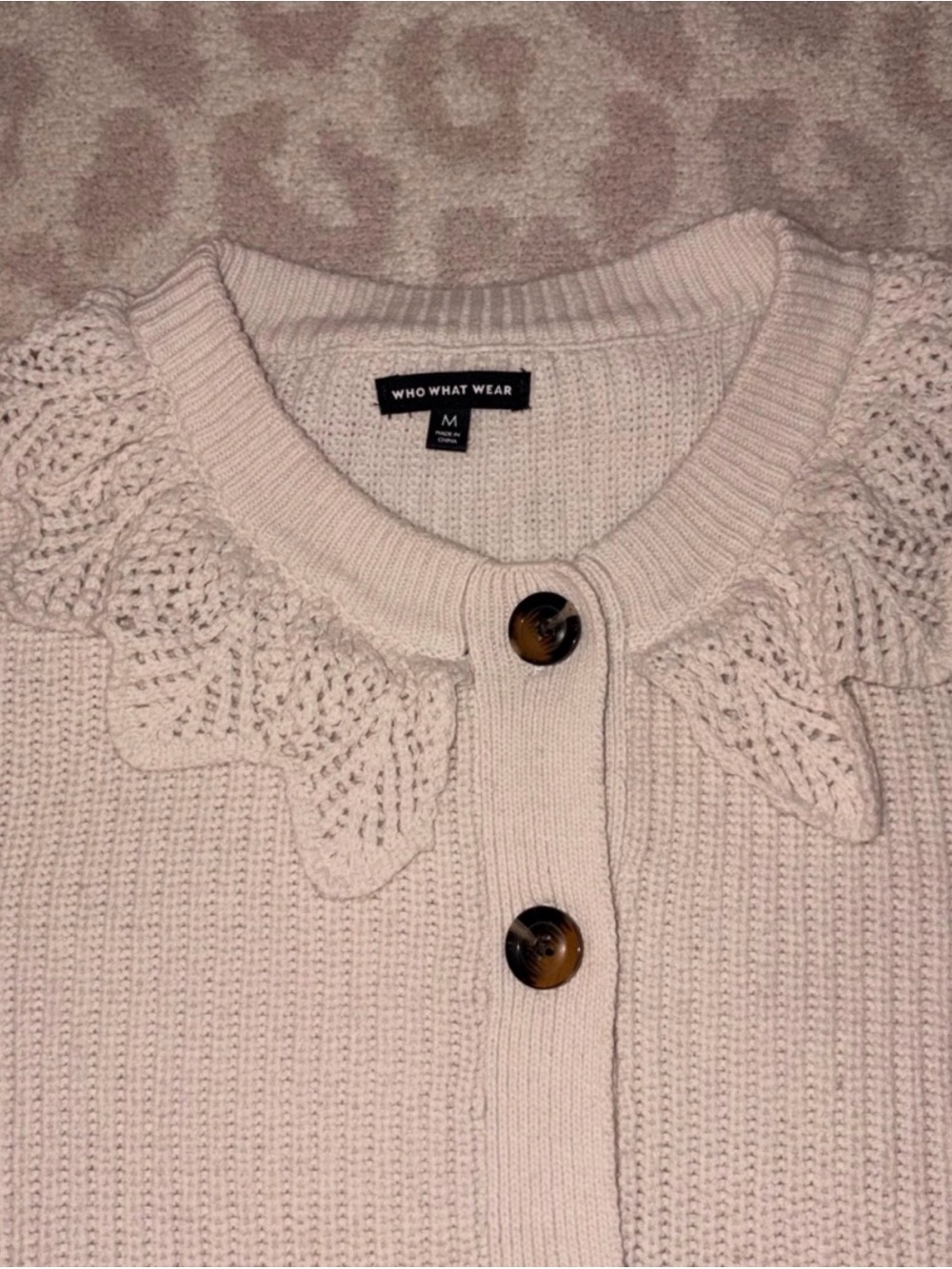 Who What Wear Cream Crochet Collar Cardigan Medium Cottagecore Grandpa Chic - Picture 3 of 5